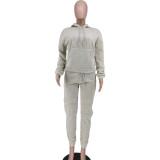 Casual Solid Color Hooded Sweatshirt Sports Two Piece Pants Set WAF-77515