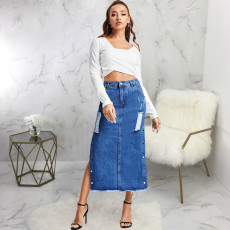 Plus Size Fashion Denim Studded Denim Long Skirt HSF-2641