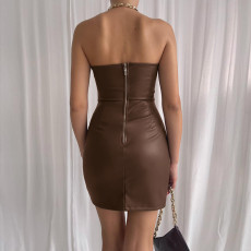 Sexy Tube Tops Leather Mini Dress SUM-22429