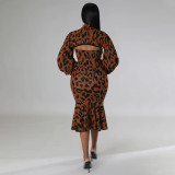 Leopard Print Tube Tops Dress And Pullover Two Piece Set YF-10344