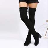 High Heeled Round Toe Square Heeled Knitted Long Boots TWZX-169-111