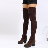 High Heeled Round Toe Square Heeled Knitted Long Boots TWZX-169-111