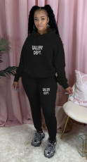 Letter Print Hooded Sweatshirt And Pant Casual Plush Sports Suit OUQF-A032