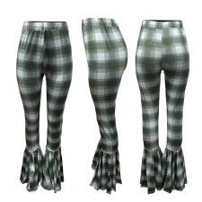 Plus Size Fashion Plaid Print Flare Pant BDF-7023