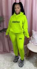 Solid Color Hooded Sweatshirt Pant Plush Two Piece Set OUQF-A031