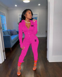 Pink Letter Print Solid Color Sport Two Piece Pants Set XMF-189