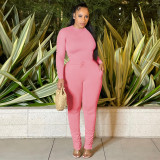 Solid Color Long Sleeve Tops And Ruched Pant Two Piece Set TE-4506