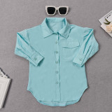 Kids Girls Solid Color Casual Lapel Shirt GMYF-Y0083