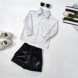 Kids Girls Loose White Shirt And Black Short 2 Piece Set GMYF-Y6104