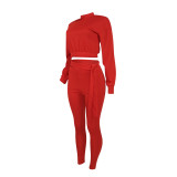 Casual Solid Color Long Sleeve Pant Two Piece Set YD-1108