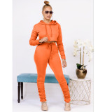 Solid Color Hooded Sweatshirt And Pant Sport Two Piece Set HM-6629