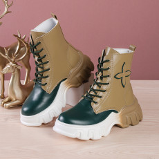 Fashion Color Block Lace-up Martin Boots TWZX-S106