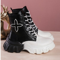 Fashion Color Block Lace-up Martin Boots TWZX-S106