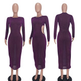 Sexy Solid Color Hollow Maxi Dress QZYD-8530