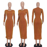 Sexy Solid Color Hollow Maxi Dress QZYD-8530