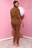 Solid Color Long Sleeve Tops And Ruched Pant Two Piece Set ME-Q657