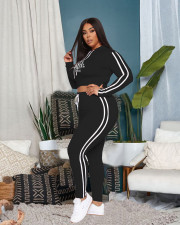 Plus Size PINK Letter Print Long Sleeve Pant Sports Two Piece Set JGEF-078