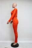 Solid Color Long Sleeve Tops And Ruched Pant Two Piece Set ME-Q657