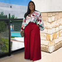 Plus Size Print Shirt And Wide Leg Pant Two Piece Set NNWF-7761