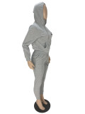 Plush Print Hooded Zipper Sweatshirt And Pant Two Piece Set AWN-1008