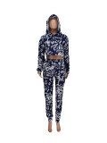Letter PrInt Hooded Short Coat And Pant Two Piece Set ZDF-31166X
