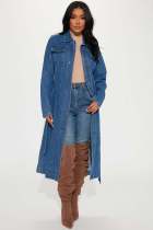 Fashion Loose Single Breasted Denim Long Coat(With Waist Belt) LA-3326