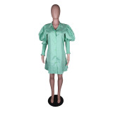 Solid Lantern Sleeve Loose Shirt Dress YM-9299
