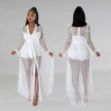 Coarse Mesh See Through Long Sleeve Rompers BY-6076