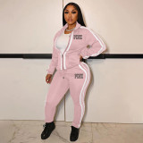 PINK Letter Print Patchwork Sport Two Piece Pant Set YIM-293