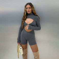 Solid Color Hollow Out Bandage Romper GLRF-30044