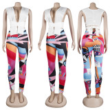 Sexy Printed Wrap Chest Bandage Two Piece Pants Sets FSXF-F358