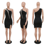 Sexy Slash Shoulder Sequin Irregular Club Dress CYA-900194