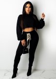 Plus Size Casual Long Sleeve Hooded Tops And Pant Two Piece Set OM-1512