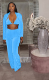 Sexy Velvet Bra+Cardigan+Wide Leg Pant Three Piece Set ME-8263