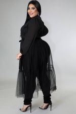 Plus Size Chiffon Mesh Splicing Long Shirt Dress OSM2-5298B