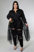 Plus Size Chiffon Mesh Splicing Long Shirt Dress OSM2-5298B