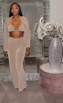 Sexy Velvet Bra+Cardigan+Wide Leg Pant Three Piece Set ME-8263