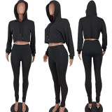 Solid Color Casual Hoodies Pant Two Piece Set YD-1083