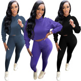 Solid Color Casual Hoodies Pant Two Piece Set YD-1083