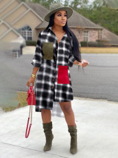 Plus Size Casual Plaid Print Patchwork Shirt Dress OM-1518