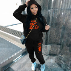 Plus Size Letter Print Hooded Sweatshirt And Pant Casual Sport Suit GHF-131