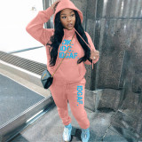 Plus Size Letter Print Hooded Sweatshirt And Pant Casual Sport Suit GHF-131