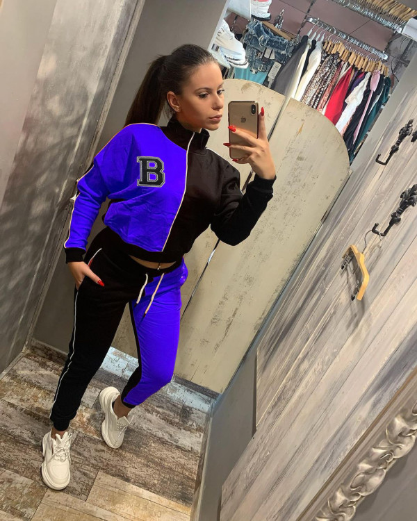 Plus Size Letters B Color Blocking Casual Sports Two-piece Set HM-6632