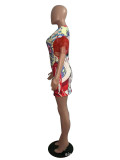 Fashion Print Flare Short Sleeve Mini Dress AWYF-L665