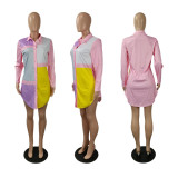 Plus Size Fashion Print Long Sleeve Shirt Dress YIY-7258