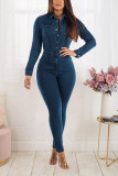 Plus Size Fashion Long Sleeve Slim Denim Jumpsuit LX-3538