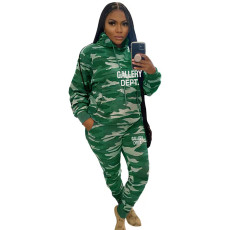 Casual Sports Camo Print Long Sleeve Two Piece Set OUQF-A040