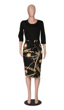 Fashion Print 3/4 Sleeve Bodycon Dress GFMA-P079