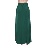 Fashion Solid Zipper Split Midi Skirt SH-390442