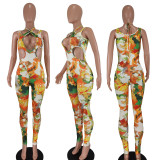 Retro Print Hollow Out Skinny Jumpsuit QIYF-1005